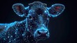  a close up of a cow's face with a lot of dots on it's face and it's head in the center of the cow's body.