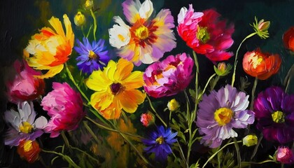 Poster - a collection of grunge oil painted summer flowers isolated on a background 