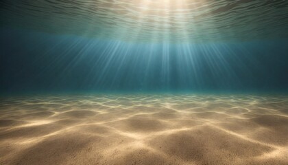 Wall Mural - underwater scene with rays of light and sand floor  background