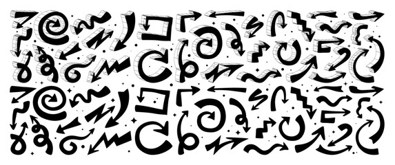 Aufkleber - Set of vector cartoon arrows sketch handmade with the imitation of a pen, volumetric 3D pointers of brutal wireframe elements