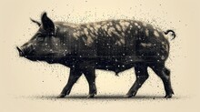  A Black And White Picture Of A Pig With Spots On It's Face And A Line Of Dots On The Back Of The Pig's Body And The Pig's Body.
