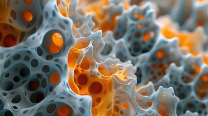 Poster - Background or screensaver made of gray-orange wave figures. AI generative.
