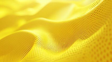 Abstract yellow wavy grid pattern background with digital wave of flowing particles, modern technology concept.