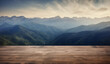 Empty wooden table in front of mountains, mountain landscape or Alps - theme object presentation or product presentation