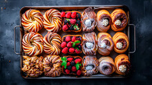 Danish Pastries Are Delicious And Fresh On An Aluminum Baking Sheet