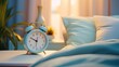 © neirfy - Bedside clock on bedside table at the morning close up