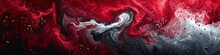 Panoramic Red And Black Fluid Art Texture. Abstract Marbled Background For Vibrant Design Elements
