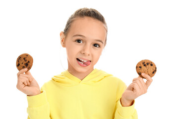 Sticker - Funny little girl with cookies on white background