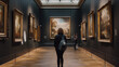 Immersive Art Experience - Visitor Admiring Classical Masterpieces in a Historical Art Gallery