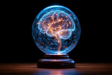 Fototapete - Exploring the Minds Mysteries: A Vibrant Holographic Representation of the Human Brain, Symbolizing the Power of Neuroscience, Generative AI
