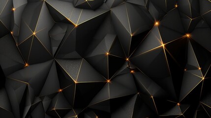 Realistic Black Luxury Background with Gold Triangle. Abstract Background and Backdrop in 3d Style with Polygons