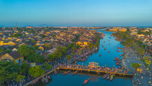Aerial Drone View Of Hoi An City, Vietnam. Ancient Town, UNESCO World Heritage, At Quang Nam Province. One Of The Most Popular Touristic Destinations