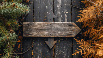 Sticker - Rustic wooden direction sign with arrows amidst autumn leaves.