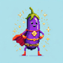 Wall Mural - Pixel art illustration of a Super Eggplant - Super Vegetables series