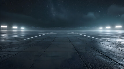 Empty asphalt floor with night sky