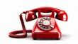 old-fashioned rotary red telephone with handset on isolated transparent background