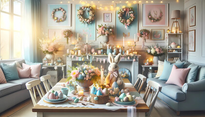 Wall Mural - Easter home decoration inspiration, Easter flowers bouquet, deco, interior design