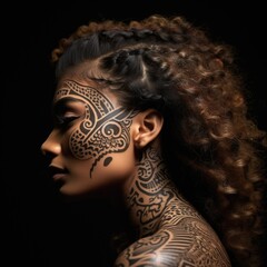 Wall Mural - Captivating ink: a bold tattoo on beautiful girl, celebrating artistry, confidence, and individuality of feminine self-expression striking body art in a mesmerizing display of beauty and boldness.