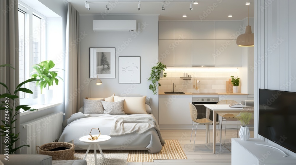 Scandinavian style small studio apartment with stylish design with big ...