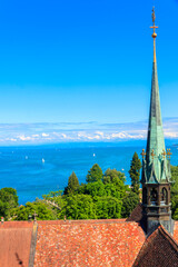 Wall Mural - View over Lake Constance (Bodensee) and the old town of Konstanz (also known as Constance)  from bell tower of Konstanz Cathedral, Baden-Wuerttemberg, Germany