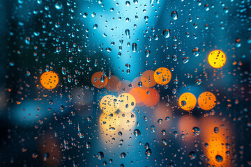Wall Mural - an image of raindrops on a window, with the blurred outside world creating negative space. concept o