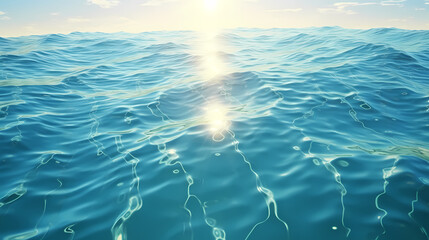 Canvas Print - Sandy beach with light blue transparent water waves and sunlight, tranquil aerial beach scene