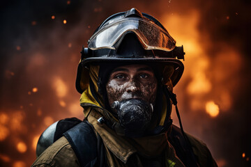 Poster - a firefighter in action, symbolizing courage and selflessness in the face of danger in the field of 
