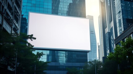 Poster - Large horizontal blank advertising poster billboard banner mockup in front of building in urban city; digital light box display screen for OOH media. 12 sheet out-of-home : Generative AI