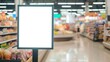 © Generative AI - Mockup advertising board in front of supermarket Blank price list board Mock up billboard for your text messege or mock up supermarket : Generative AI