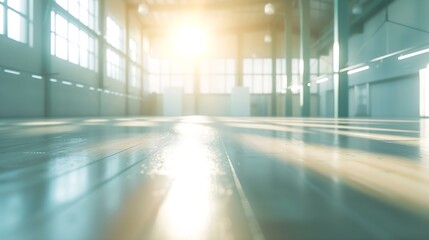 Poster - Empty gym, fitness or floor space for training hall in open room or health studio for exercise or workout. Interior, background or clean facility building for athletic sports or athlet : Generative AI