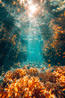 A vertical underwater photo, showcasing marine life from top to bottom. Concept of underwater photography tailored for vertical composition. Generative Ai.