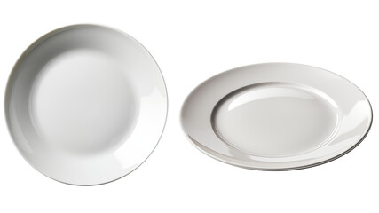 white plate from two different directions isolated on transparent background, PNG file, studio photography