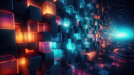 Wall Mural - abstract background with colorful squares and triangles, in the style of neon-lit urban, fractal patterns