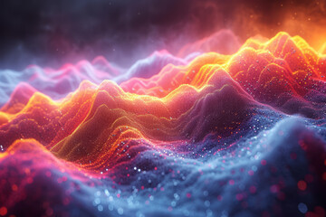 Poster - A conceptual image created by AI, visualizing the sound waves of a symphony in vibrant, dynamic forms. Concept of visualizing music with AI. Generative Ai.