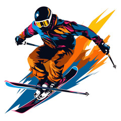 Wall Mural - Freestyle Skiing. In the style of a flat minimalist colors SVG vector