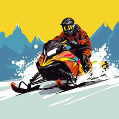 Wall Mural - Snowmobiling. In the style of a flat minimalist colors SVG vector