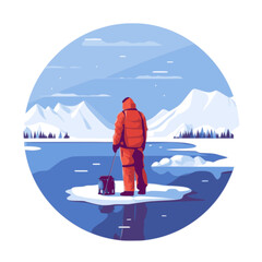 Wall Mural - Ice Fishing. In the style of a flat minimalist colors SVG vector