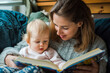 © MVProductions - Tender moment as a mother reads a book with her child, bonding through learning and shared stories and concept of motherhood