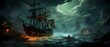 pirate ship in the dark