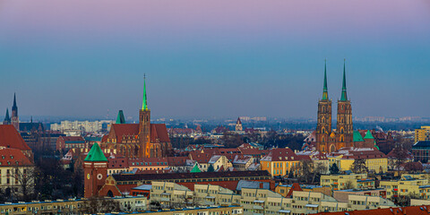 Poster - View of Wroclaw market square after sunset, Poland