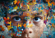 Conceptual image of a child's face with puzzle pieces for psychology, mental health, and creative problem solving. Educational and therapeutic use
