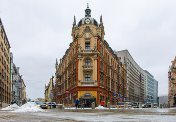 Poster - Katowice city center in the night in winter, Poland