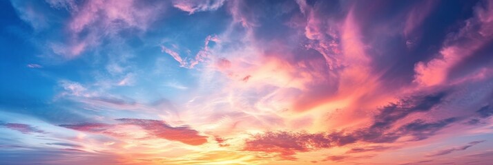 Wall Mural - Real majestic sunrise sundown sky background with gentle colorful clouds