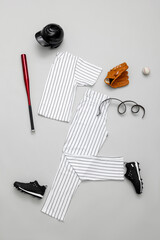 Wall Mural - Flat lay composition with baseball uniform on white background