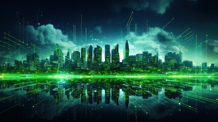 Smart futuristic city green abstract background. Generate AI image