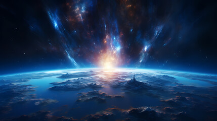 Wall Mural - earth in the cosmic sky, abstract space background of a planet in the universe