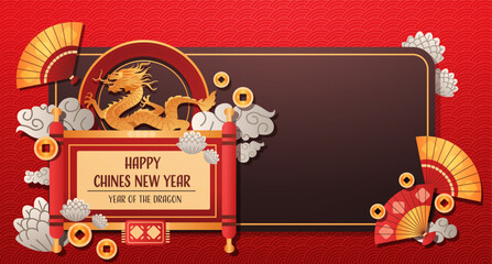 Wall Mural - chinese new year of dragon icon zodiac sign for greeting card asian flyer invitation poster horizontal