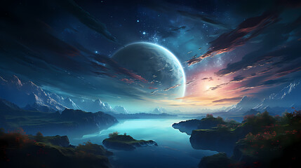 Wall Mural - earth in the cosmic sky, abstract space background of a planet in the universe