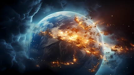 Wall Mural - earth in the cosmic sky, abstract space background of a planet in the universe