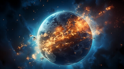 Wall Mural - earth in the cosmic sky, abstract space background of a planet in the universe